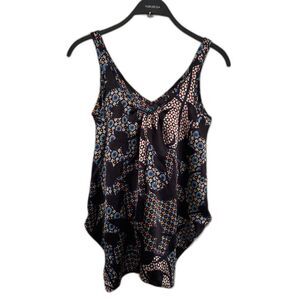 LOST Clothing Y2K Satin Ornamental Indie V Neck Boho Tank, Black Multi- XS